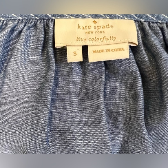 Kate Spade Chambray Indigo Striped Tassel Blouse Size Small - Picture 4 of 6